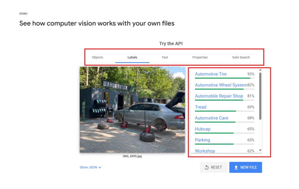 інтерфейс завантаження зображення у VISION AI для аналізу фото